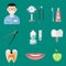 Flat health care dentist medical tools medicine instrument hygiene stomatology vector illustration.