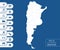 Flat high detailed Argentina map. Divided into editable contours of administrative divisions. Vacation and travel icons.