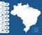 Flat high detailed Brazil map. Divided into editable contours of administrative divisions. Vacation and travel icons.