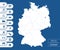 Flat high detailed Germany map. Divided into editable contours of administrative divisions. Vacation and travel icons.