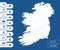 Flat high detailed Ireland map. Divided into editable contours of administrative divisions. Vacation and travel icons.