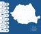 Flat high detailed Romania map. Divided into editable contours of administrative divisions. Vacation and travel icons.