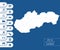 Flat high detailed Slovakia map. Divided into editable contours of administrative divisions. Vacation and travel icons.