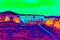 Flat house in cold surrounding scan. Thermal color spectre scale. Infra or thermography