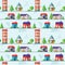 Flat houses seamless pattern, vector illustration