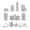Flat houses trendy set of buildings icons