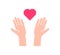 Flat icon with 2 hands receiving or sending heart. Vector illustration for charity, help, supporting, work of volunteers, donation