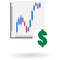 Flat icon of analytical working report with dollar symbol