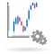 Flat icon of analytical working report with gears symbol