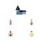 Flat Icon Building Set Of Church, Christian, Religious And Other Vector Objects. Also Includes Catholic, Building