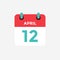 Flat icon calendar 12 of April. Date, day and month.