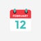 Flat icon calendar 12 of February. Date, day and month.