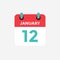Flat icon calendar 12 January. Date, day and month.