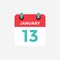 Flat icon calendar 13 January. Date, day and month.