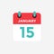 Flat icon calendar 15 January. Date, day and month.