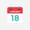Flat icon calendar 18 January. Date, day and month.