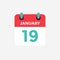 Flat icon calendar 19 January. Date, day and month.