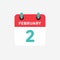 Flat icon calendar 2 of February. Date, day and month.