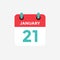 Flat icon calendar 21 January. Date, day and month.