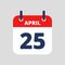 Flat icon calendar 25th April