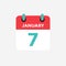 Flat icon calendar 7 January. Date, day and month.