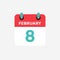 Flat icon calendar 8 of February. Date, day and month.