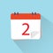 Flat icon of calendar isolated on a background. The 2 of the m