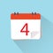 Flat icon of calendar isolated on a background. The 4 of the m