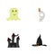 Flat Icon Celebrate Set Of Cranium, Spirit, Witch Cap And Other Vector Objects. Also Includes Halloween, Spirit, Candle