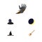 Flat Icon Celebrate Set Of Witch Cap, Zombie, Tomb And Other Vector Objects. Also Includes Tomb, Moon, Broomstick