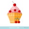 Flat icon cherry cupcake on white