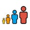 Flat icon of children to old age, aging, people