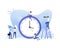 Flat icon with clock people. Time management. Message notification. Calendar reminder