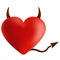 Flat icon devil heart with horns and a tail.