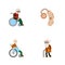 Flat Icon Disabled Set Of Wheelchair, Audiology, Handicapped Man Vector Objects. Also Includes Aid, Man, Old Elements.