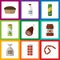 Flat Icon Eating Set Of Bottle, Sack, Tomato And Other Vector Objects. Also Includes Bag, Tomato, Macaroni Elements.