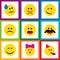 Flat Icon Emoji Set Of Cheerful, Tears, Caress And Other Vector Objects. Also Includes Frown, Fun, Party Elements.