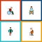 Flat Icon Handicapped Set Of Disabled Person, Injured, Wheelchair And Other Vector Objects. Also Includes Wheelchair