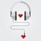 Flat Icon of Headphone with red heart on Love Music Theme, Vector