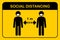 Flat icon man and woman wearing protective in medical face protection mask.People standing keep safe distance 1 meter.Sign and