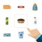 Flat Icon Meal Set Of Kielbasa, Spaghetti, Canned Chicken And Other Vector Objects. Also Includes Bottle, Milk, Tart