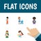 Flat Icon Mother Set Of Perambulator, Woman, Baby And Other Vector Objects. Also Includes Nanny, Woman, Child Elements.