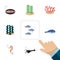 Flat Icon Nature Set Of Seaweed, Alga, Tuna And Other Vector Objects. Also Includes Horse, Angler, Spirulina Elements.