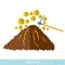 Flat icon with picks bit rock bit coins fly out. Mining bit coin business illustration isolated