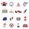 Flat icon set of formula 1 cars and racing symbols