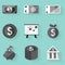 Flat icon set. Money. White style