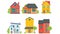 Flat icon of various houses. Flat style vector illustration