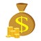 Flat icon, vector illustration. Money saving and money bag concept. Money making. Bank deposit. Financials. Isolated on