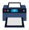 Flat icon. Wireless inkjet printer perspective front view. Printing documents in office using copiers. Simple black and white