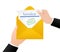 Flat icon with yellow invoice with envelope for financial report design. Isolated flat illustration.